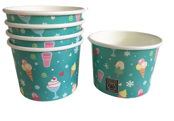 White Cardboard Ice Cream Small Serving Bowls 0.6L Custom Logo Cetak