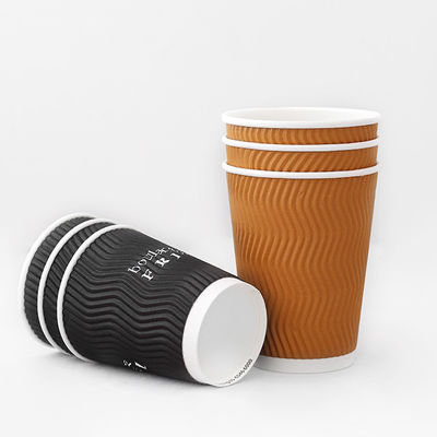 Satu kali pakai 10oz Ripple Wall Paper Cups PLA Coating Branded Paper Coffee Cups