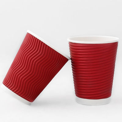 Merah 540ml Ripple Wall Paper Cup 16oz Cangkir kertas bergelombang